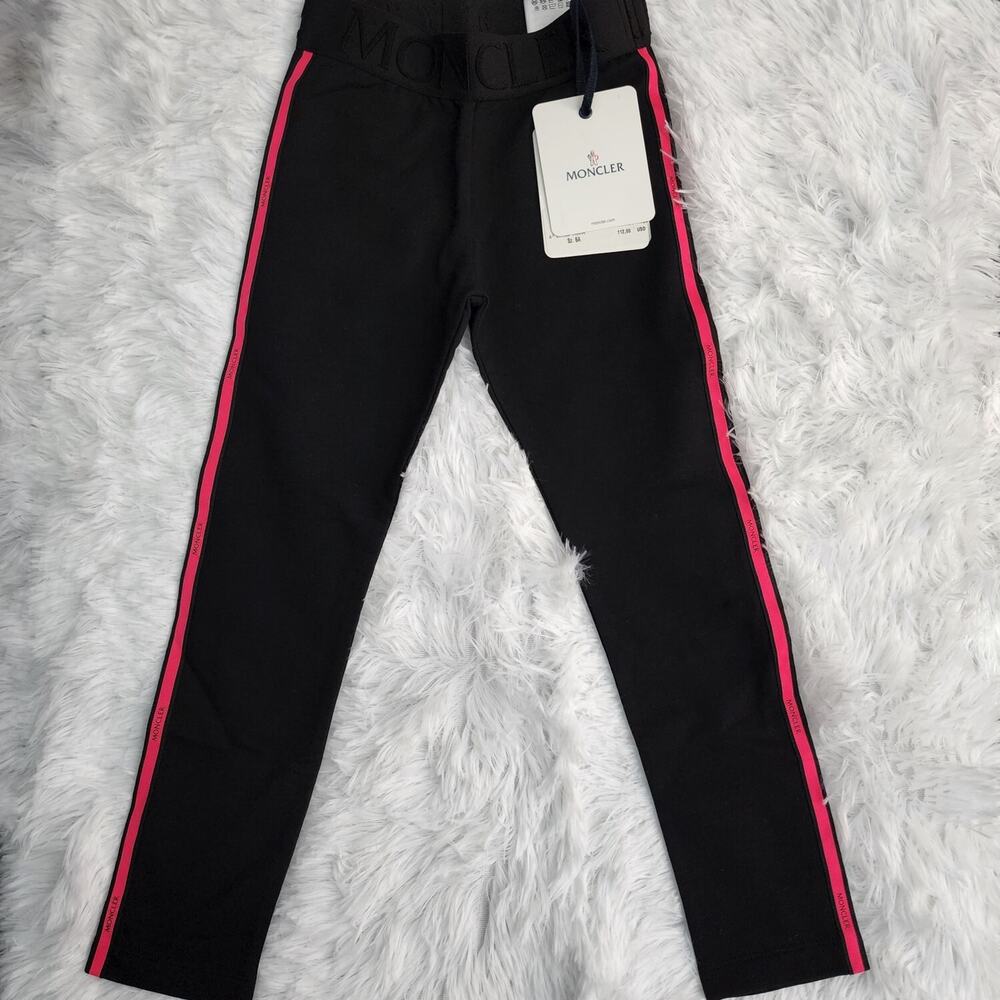 Moncler Girls Logo Contrast Side Stripe Leggings in Black sz 6